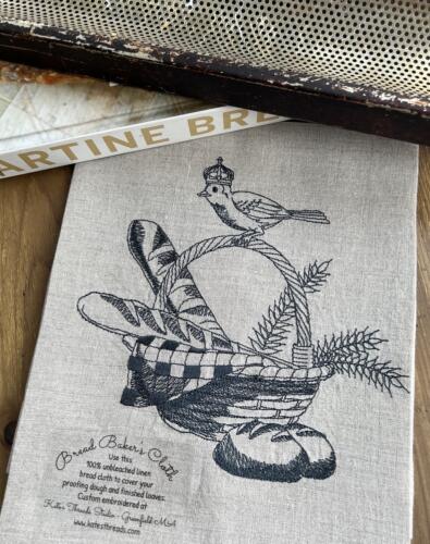 Baker's linen bread cloth with toile embroidery