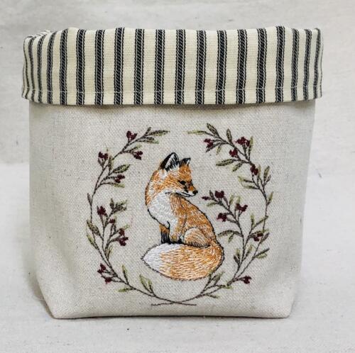 Stuff bucket with vintage fox and berry wreath